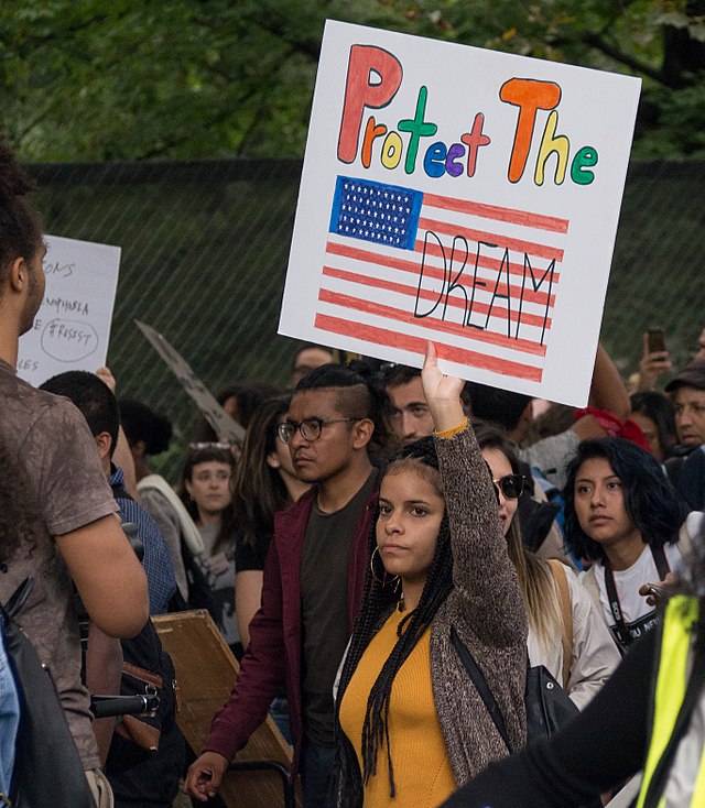 Demonstrators in New York City protest President Trump’s rescission of the Deferred Action For Childhood Arrivals (DACA) program in September 2017.