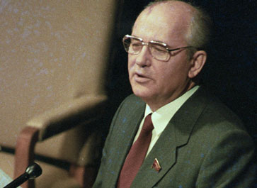 Mikhail Gorbachev at lectern