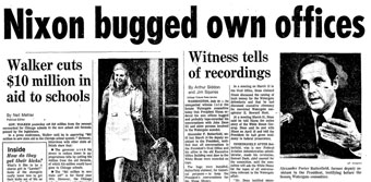 Chicago Tribune headline, "Nixon bugged own offices"