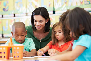 Teacher supervising kids