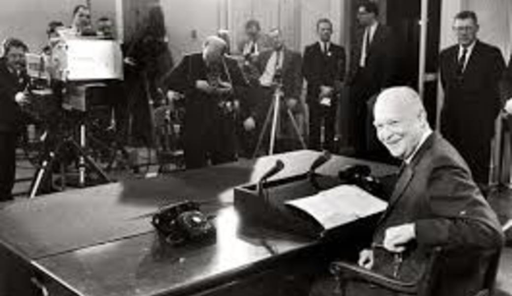 TV crew set-up to film the president give a speech