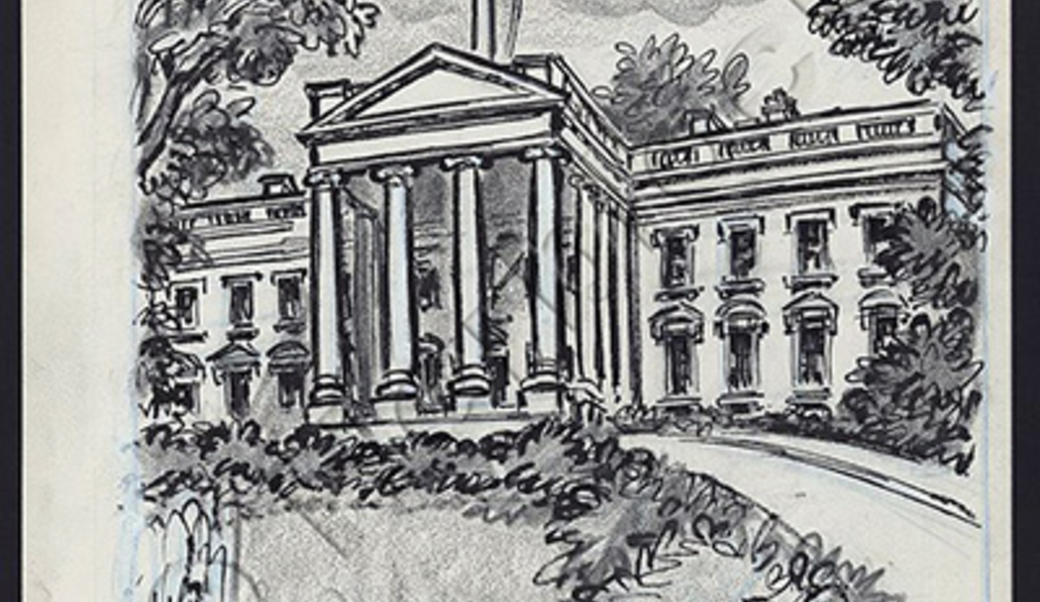 a cartoon of the whitehouse with a flag that says - whatever you can get away with for as long as you can get away with it