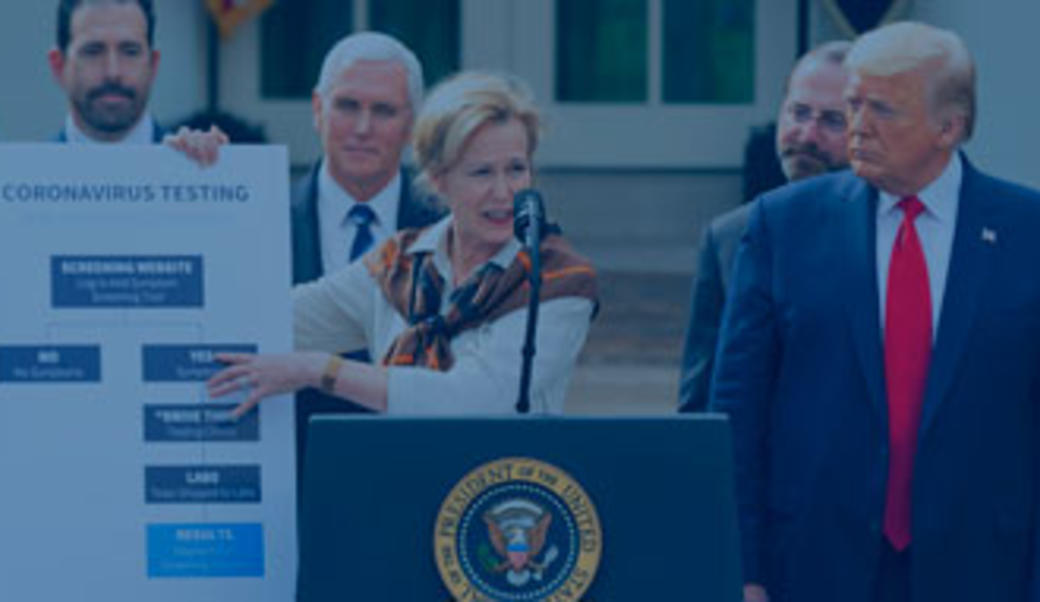 President Trump next to coronavirus flow chart