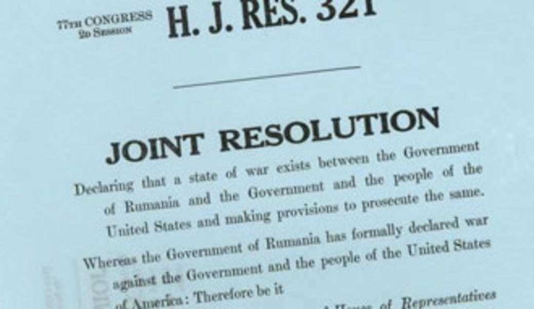 Detail of last declaration of war passed in Congress