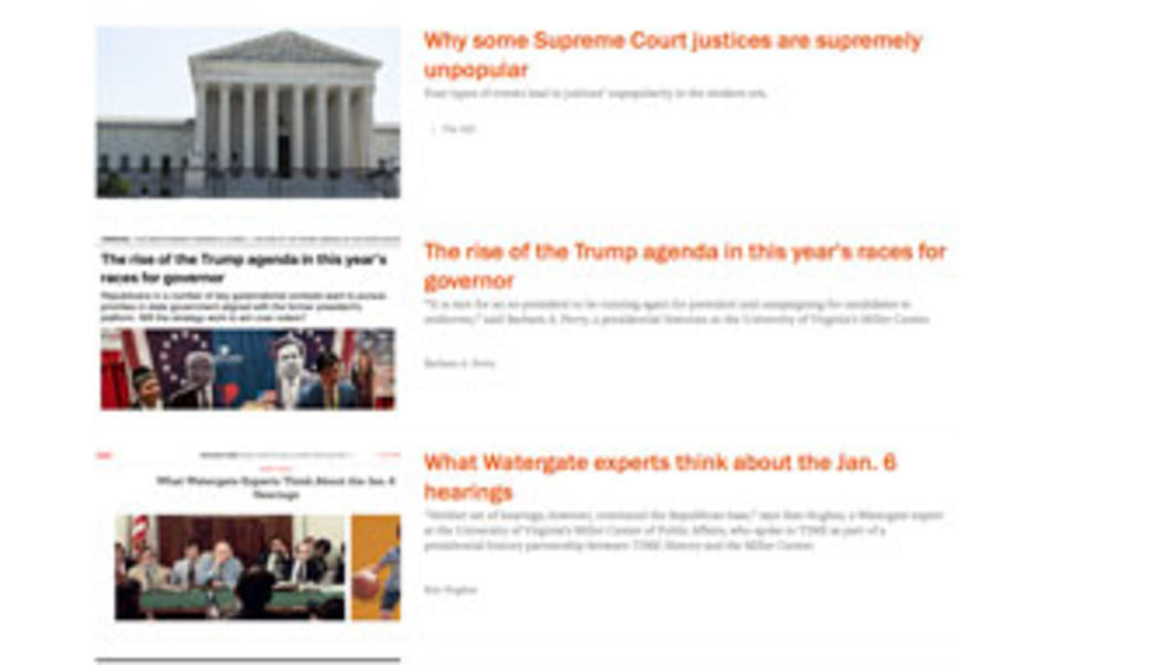 List of media hits for Miller Center scholars and experts