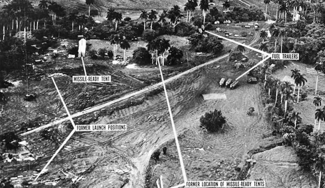 Aerial photograph of a medium range ballistic missile launch site in Cuba