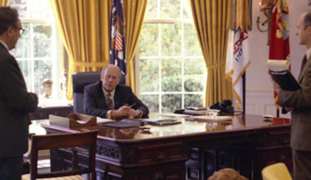 President Ford confers with Kissinger and Snowcroft on 8 october 1974.