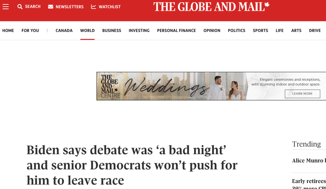 globe and mail headline