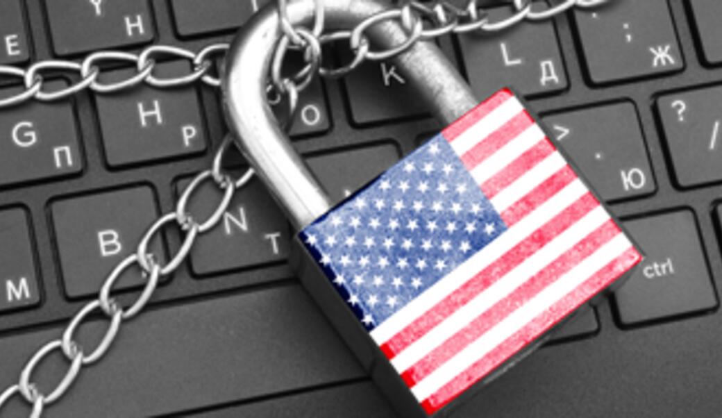 Padlock with American flag on keyboard