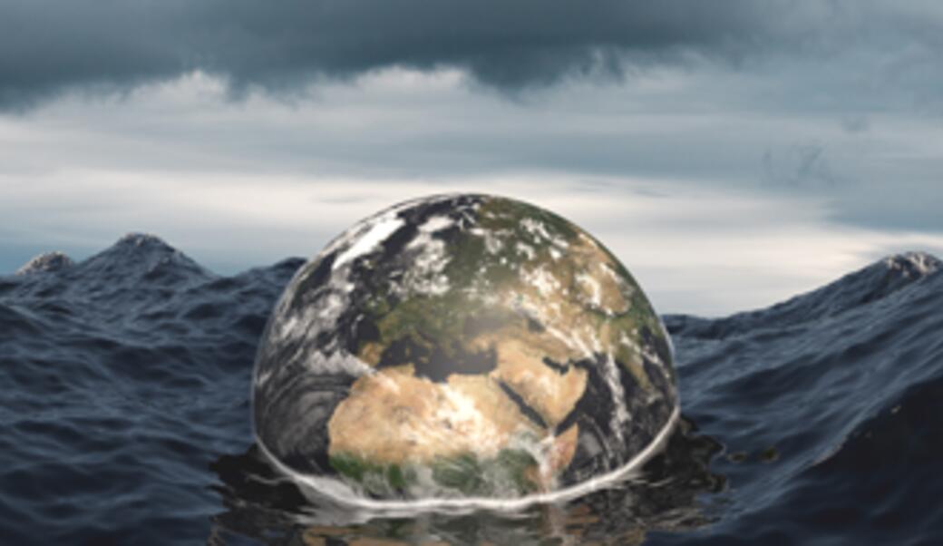 Earth floating in a stormy sea