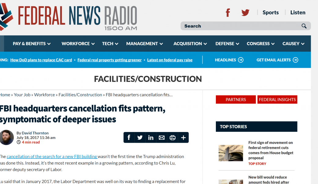 FBI headquarters cancellation fits pattern, symptomatic of deeper issues